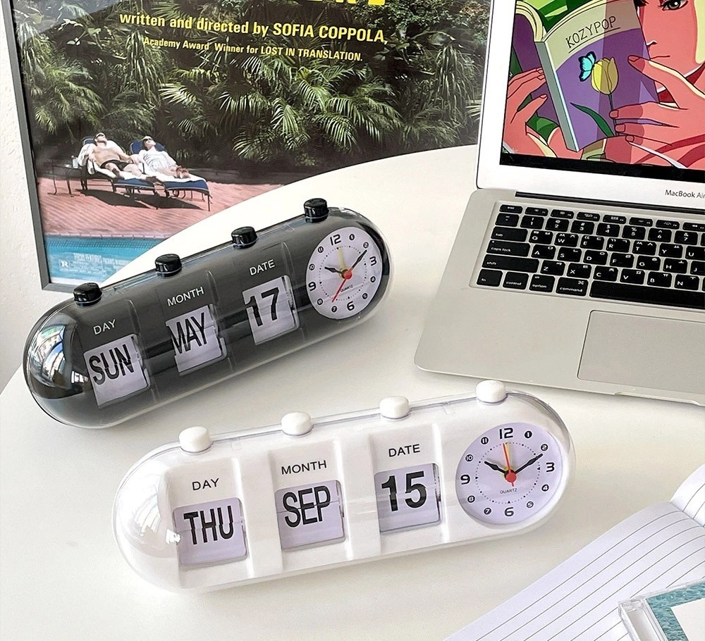 Retro Capsule Calendar Desk Clock