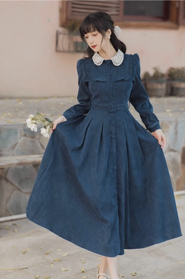 blue dress for baby girl Elizabeth Slate Blue Corduroy Short Dress main image 0