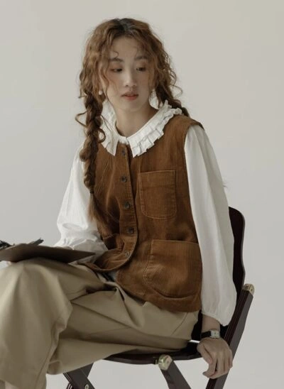 Corduroy Vest Layerd With Shirt