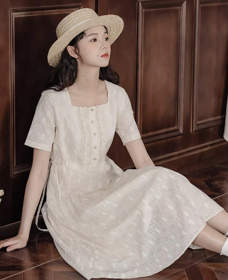 White Dress With Flower Details