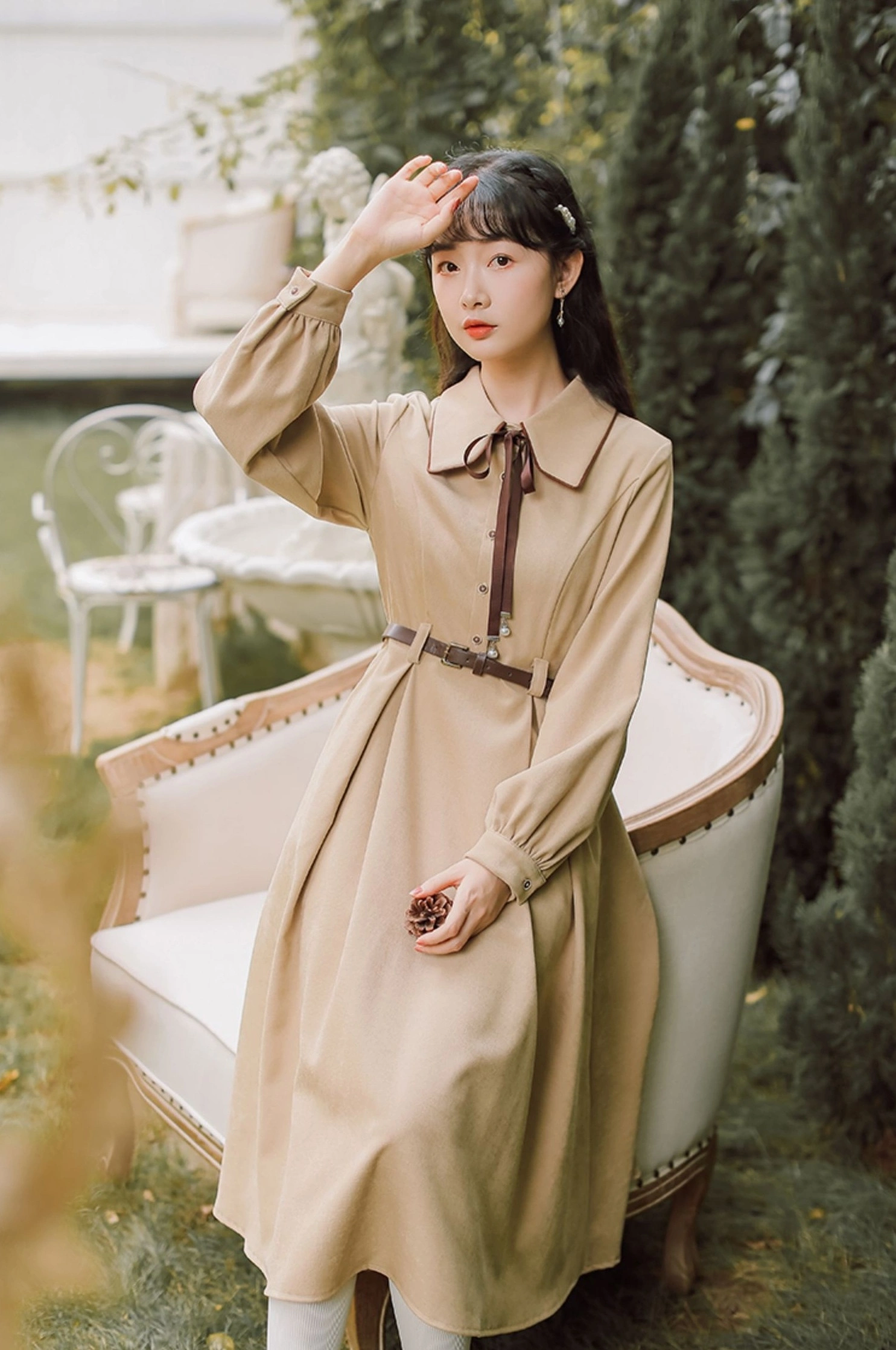 Apricot Retro Collared Dress