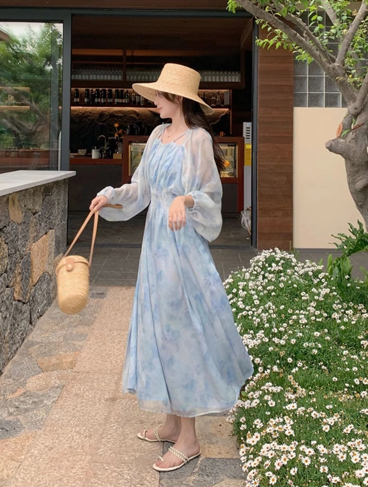 Blue Chiffon Floral Dress | The Other Aesthetic