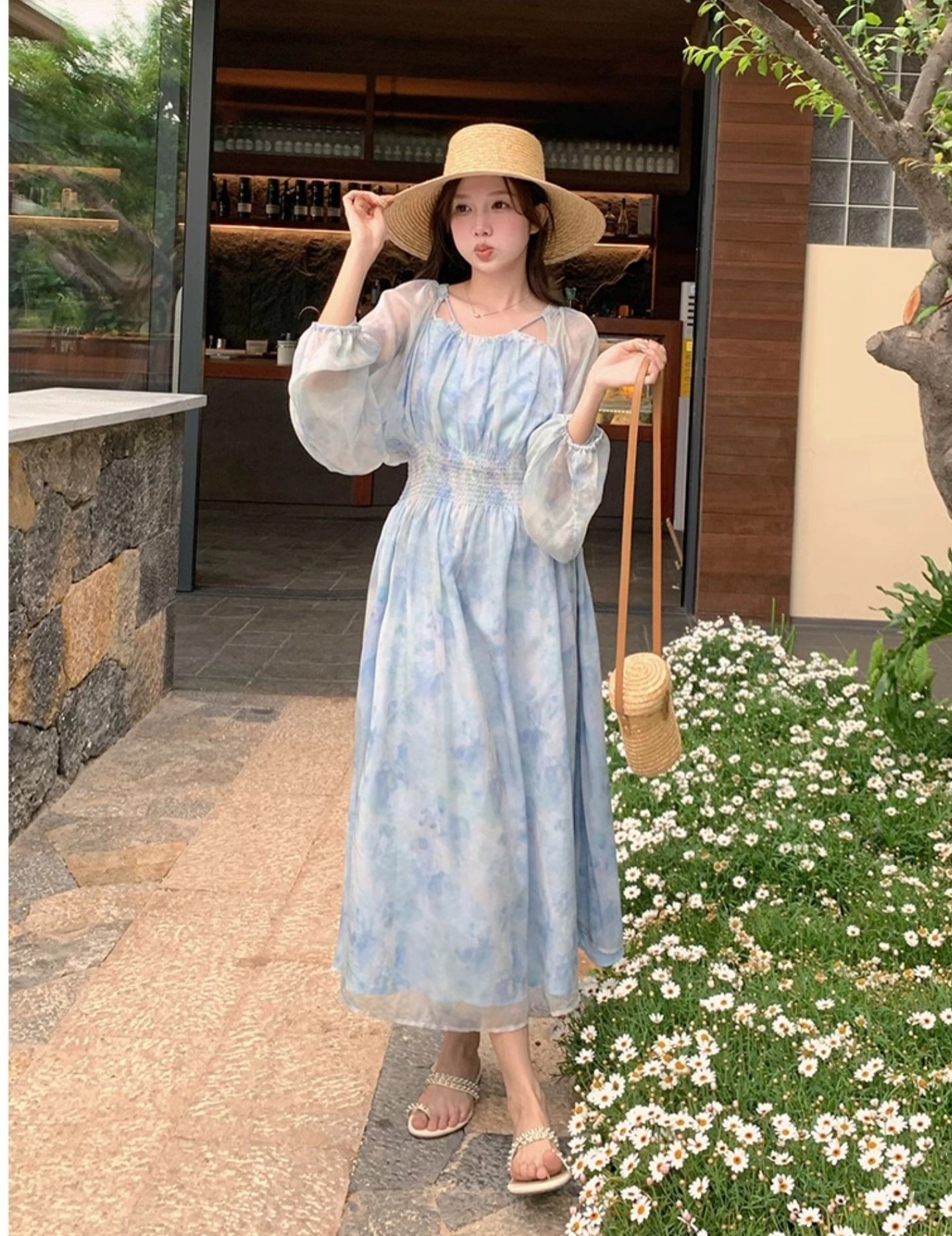 Blue Chiffon Floral Dress | The Other Aesthetic