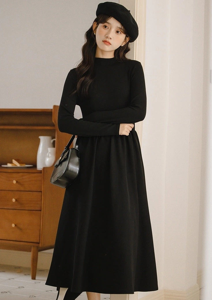 Long Sleeve Black Dress With Gray Shawl | The Other Aesthetic