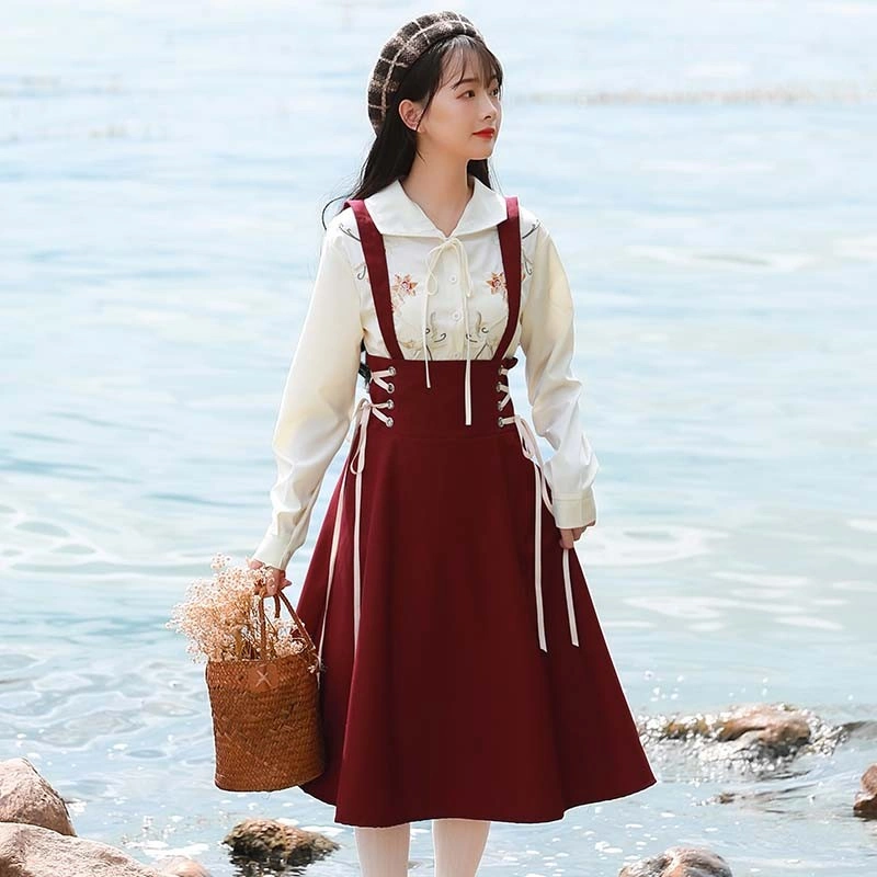 Red Side Waist Tie Suspender Dress And Shirt