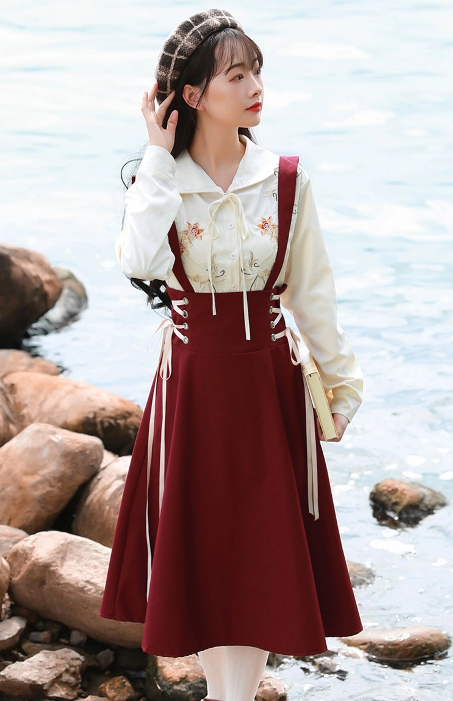 Red Side Waist Tie Suspender Dress And Shirt | The Other Aesthetic