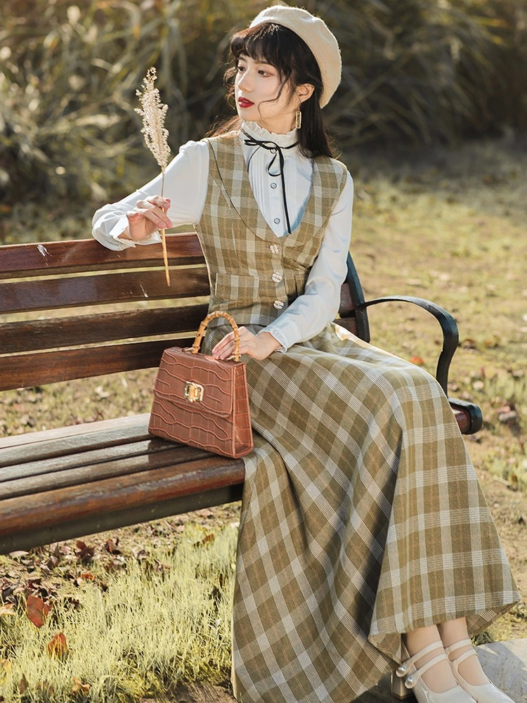Retro Checkered Shirt, Vest And Skirt Set | The Other Aesthetic