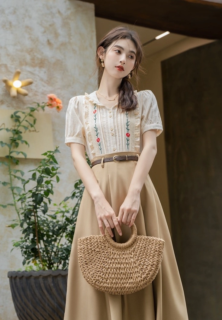 Vintage Embroidered Shirt And Skirt With Belt | The Other Aesthetic