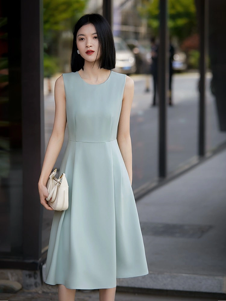 classic sleeveless dress Blue Classic Sleeveless Plain Dress