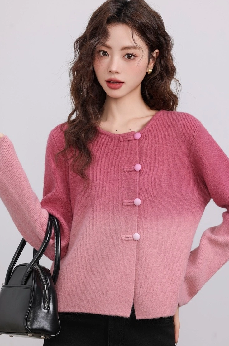 Gradient Pink Knitted Cardigan With Sided Buttons | The Other Aesthetic