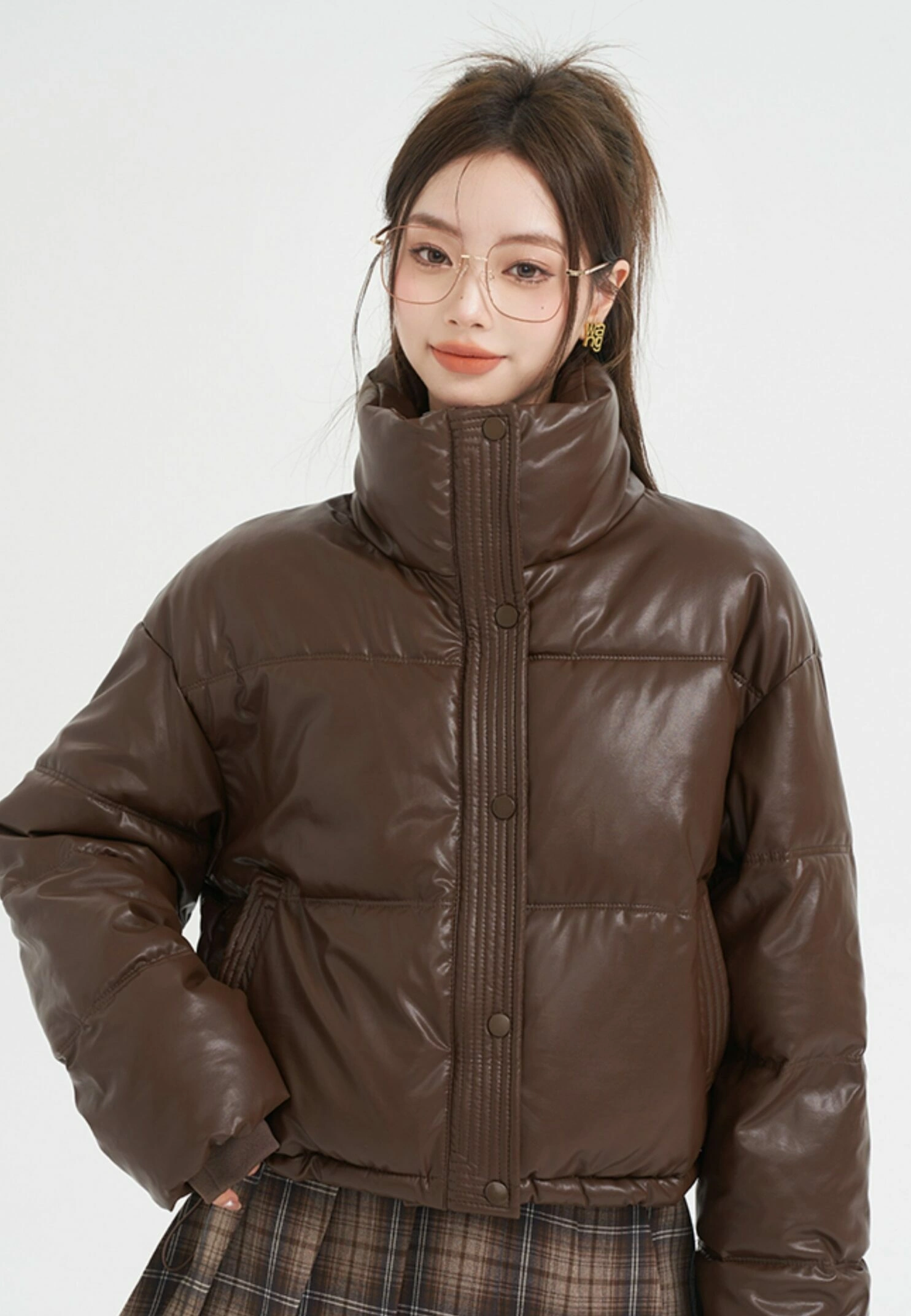 Brown Turtleneck Winter Thick Jacket