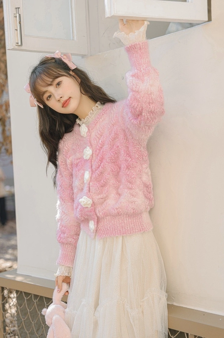 Gradient Pink Floral Knitted Sweater | The Other Aesthetic