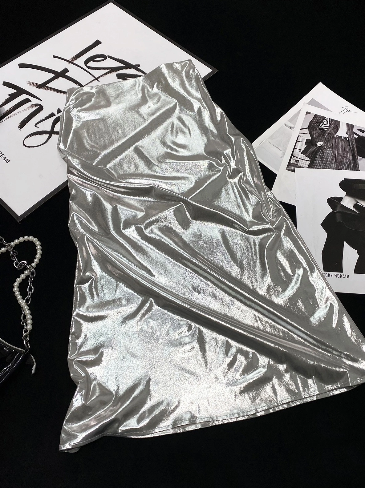 Metallic Silver Plain Skirt