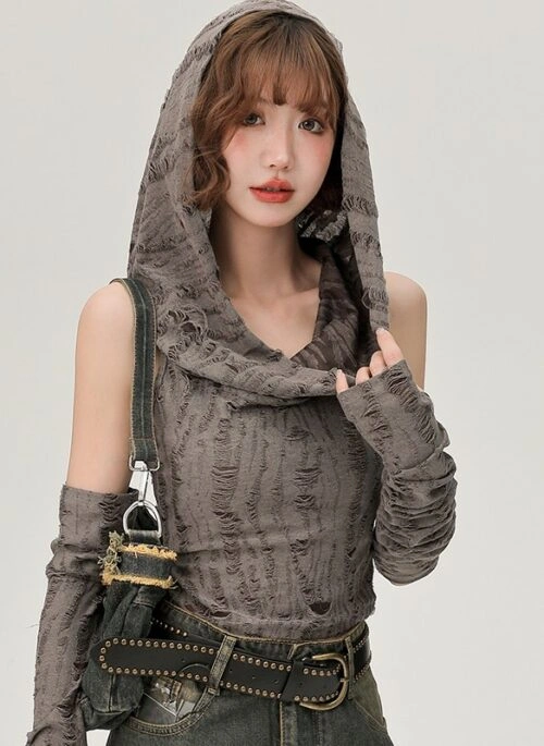 Gray Hooded Sleeveless Top