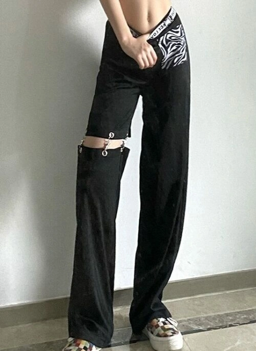 Zebra Print Pants With Metal Detailing