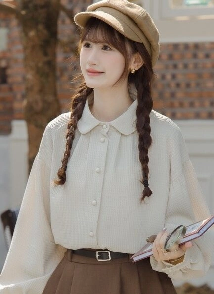 Apricot Polo Collar Waffle Shirt