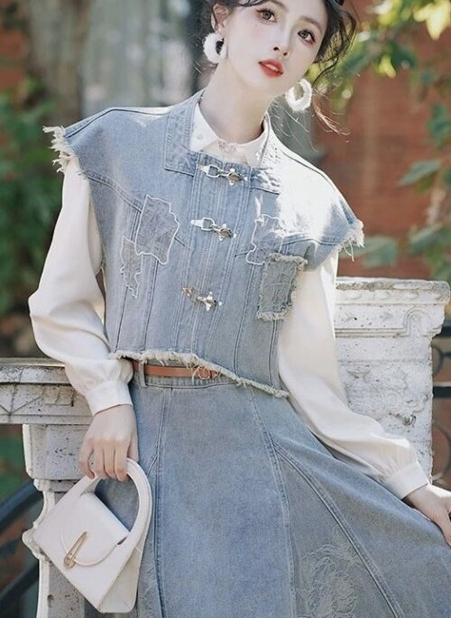 Blue Denim Ripped Style Vest