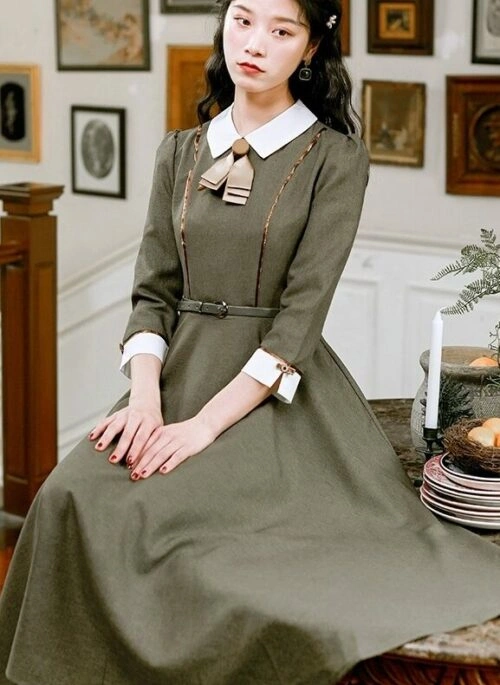 dark academia formal dresses Gorgeous Satin Long Prom Dress, A-Line Puff Sleeve Evening Dress US 4 / Picture Color main image 1
