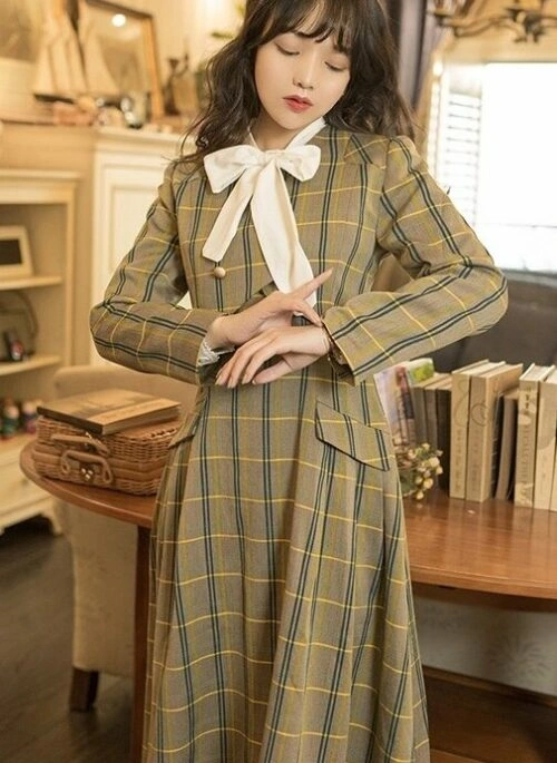 Green Plaid Vest Dress and Small Coat L Green Green Plaid Vest Dress and Small Coat L Green
