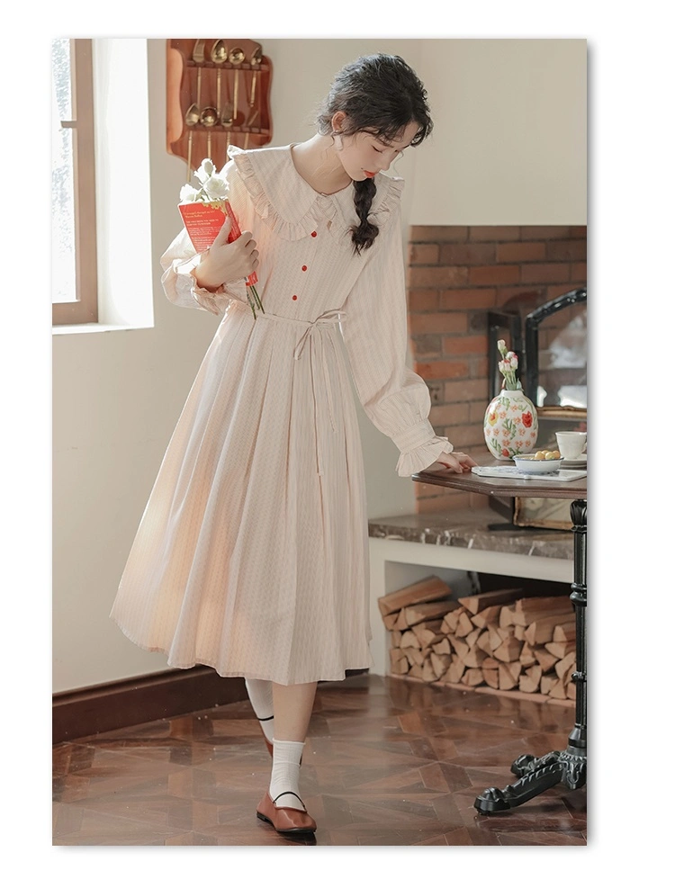 Pink French Ruffled Baby Collar Retro Dress | The Other Aesthetic Pink French Ruffled Baby Collar Retro Dress | The Other Aesthetic