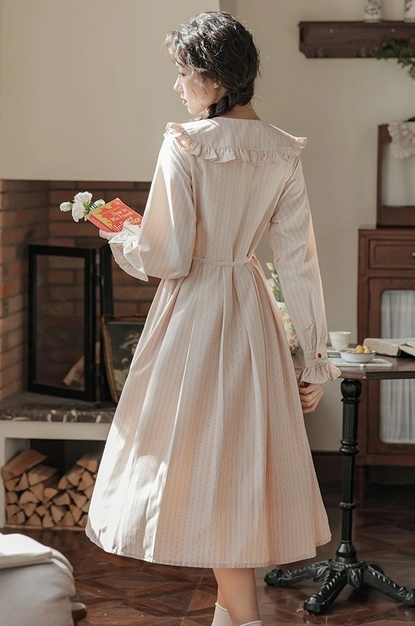 Pink French Ruffled Baby Collar Retro Dress | The Other Aesthetic