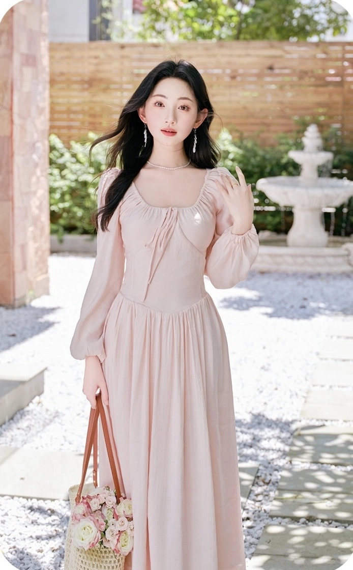 fitted lace wedding dress Floral Square Neck Long Sleeve Midi Dress main image 1