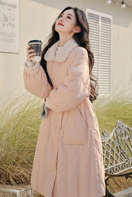 Pink Over The Knee Long Jacket With Fur Lining | The Other Aesthetic Pink Over The Knee Long Jacket With Fur Lining | The Other Aesthetic