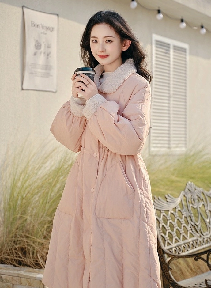 Pink Over The Knee Long Jacket With Fur Lining | The Other Aesthetic